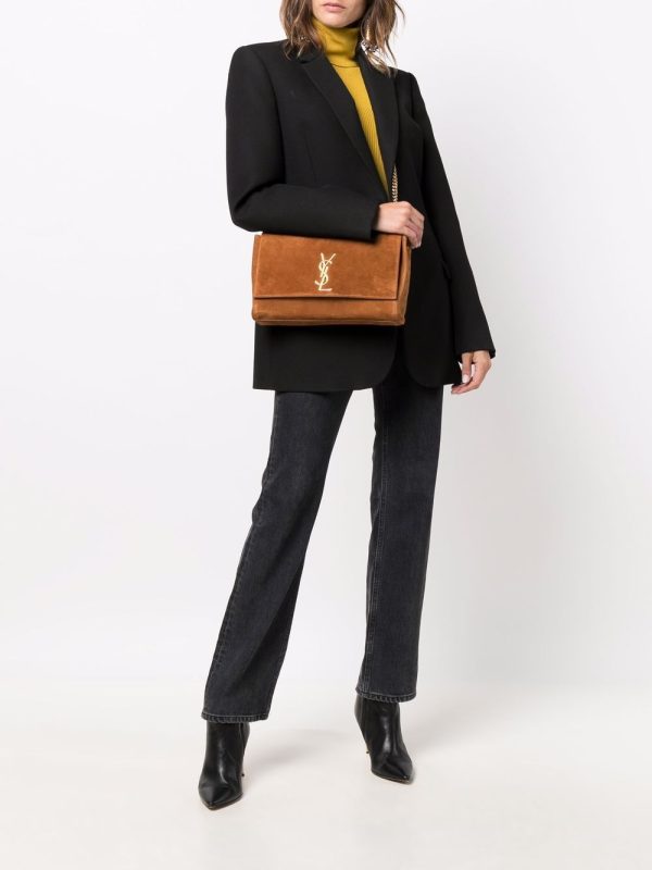 Saint Laurent logo-plaque suede satchel bag - Image 2