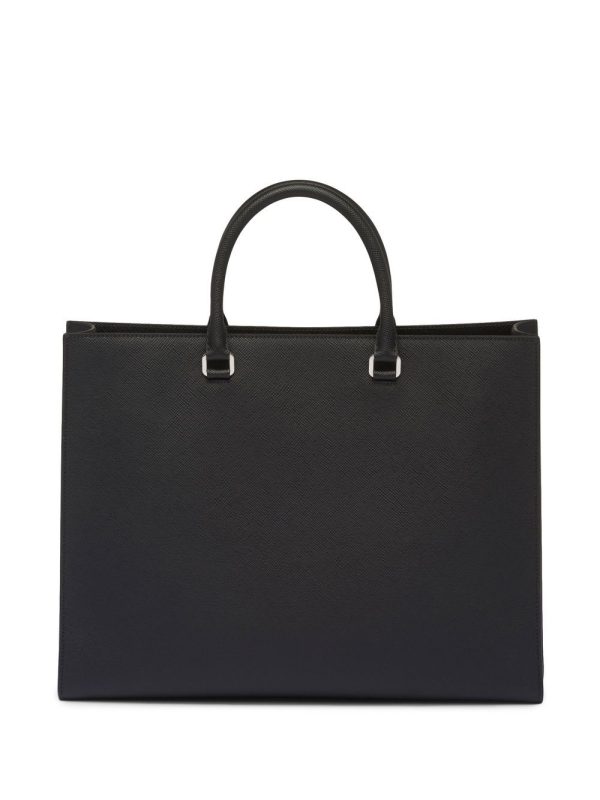 Prada leather logo-patch tote bag - Image 3