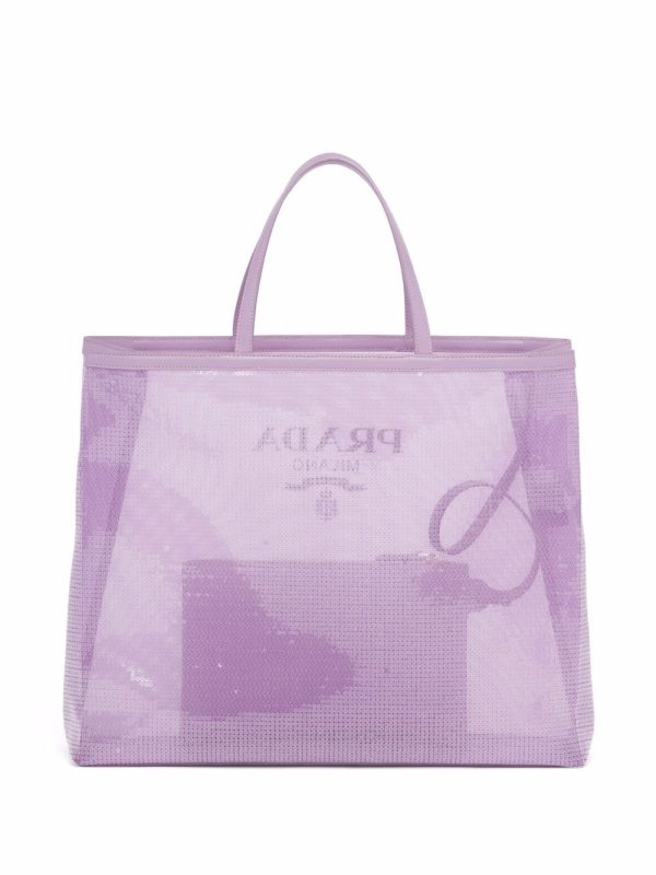 Prada sequinned logo-print mesh tote bag - Image 3