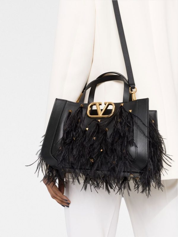 Valentino Garavani feather-embellished VLogo tote bag - Image 3