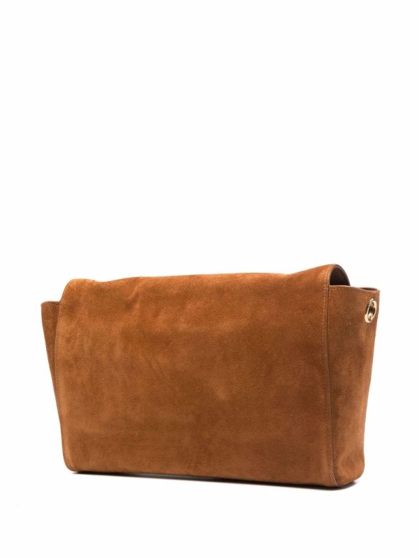 Saint Laurent logo-plaque suede satchel bag - Image 3