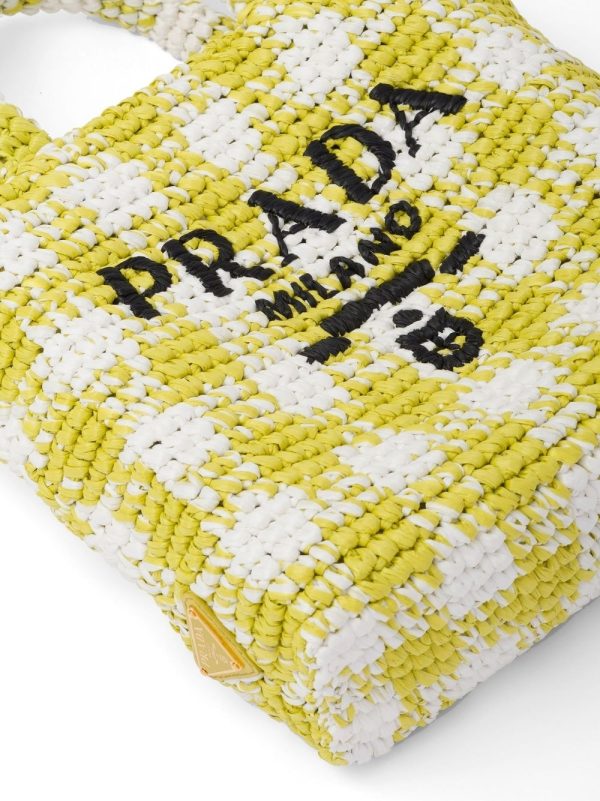 Prada logo-knit gingham tote bag - Image 3