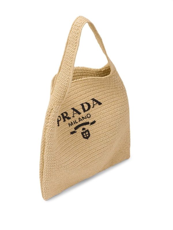 Prada logo-embroidered raffia tote bag - Image 4