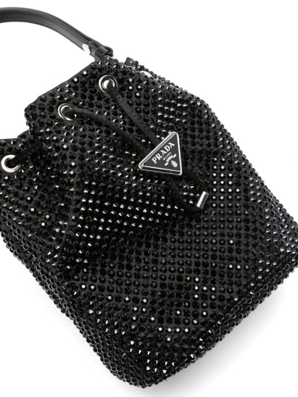 Prada enamel-logo crystal-embellished bucket bag - Image 4