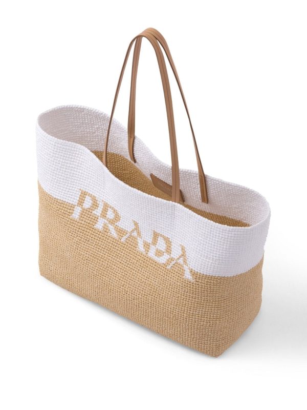 Prada logo raffia tote bag - Image 4