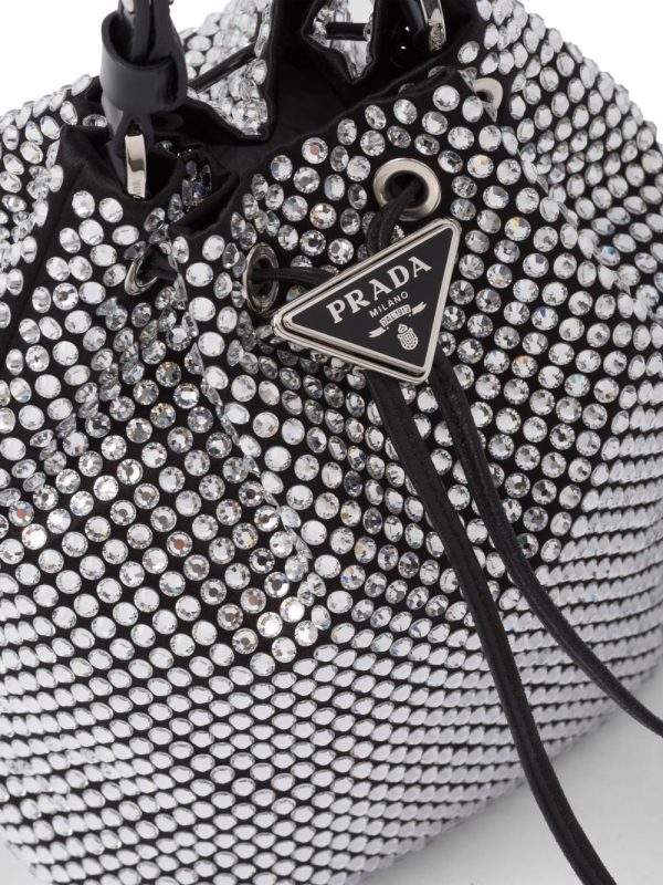 Prada mini crystal-embellished satin bucket bag - Image 4