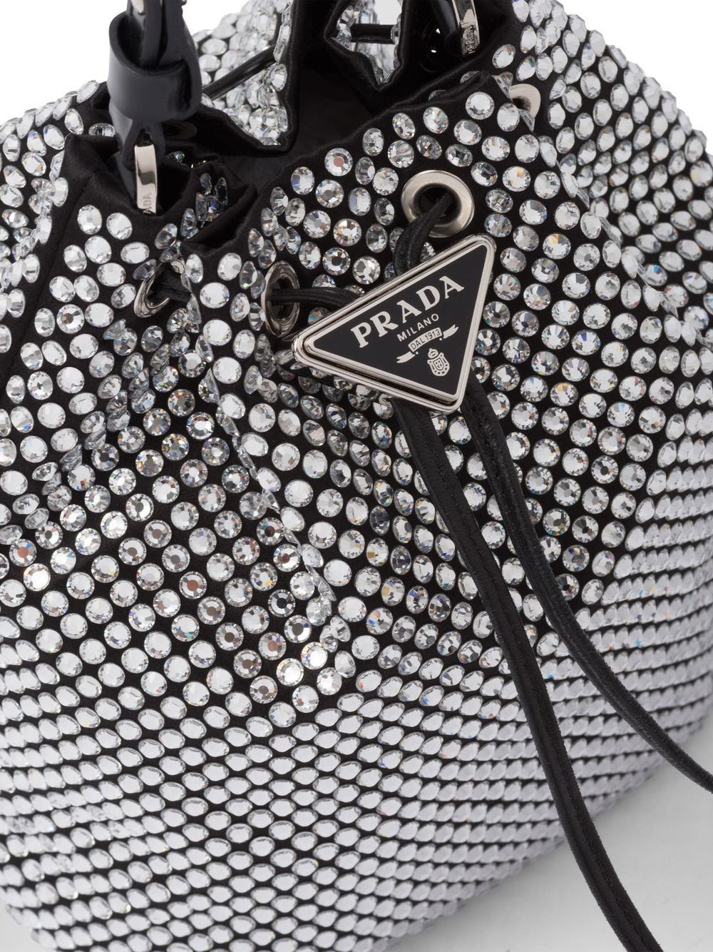 Prada mini crystal-embellished satin bucket bag - Image 4