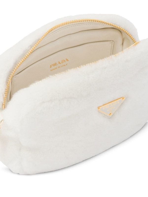 Prada triangle-plaque shearling shoulder bag - Image 5