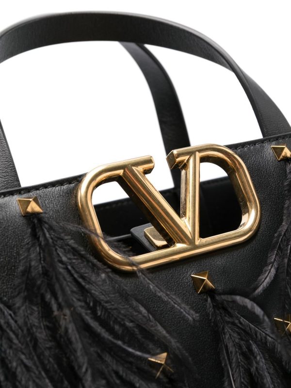 Valentino Garavani feather-embellished VLogo tote bag - Image 5