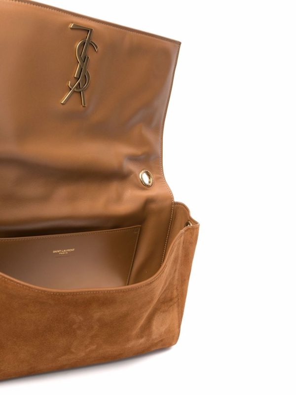 Saint Laurent logo-plaque suede satchel bag - Image 5
