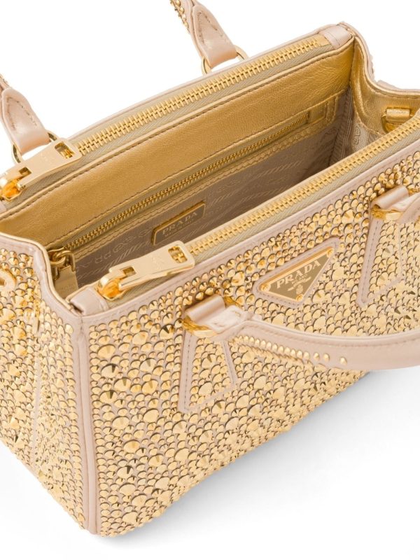 Prada Galleria crystal-embellished satin mini bag - Image 5