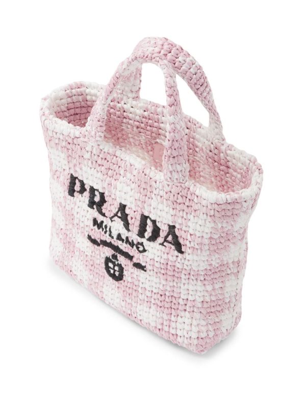 Prada logo-knit gingham tote bag - Image 5