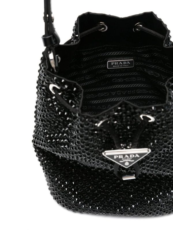 Prada enamel-logo crystal-embellished bucket bag - Image 5