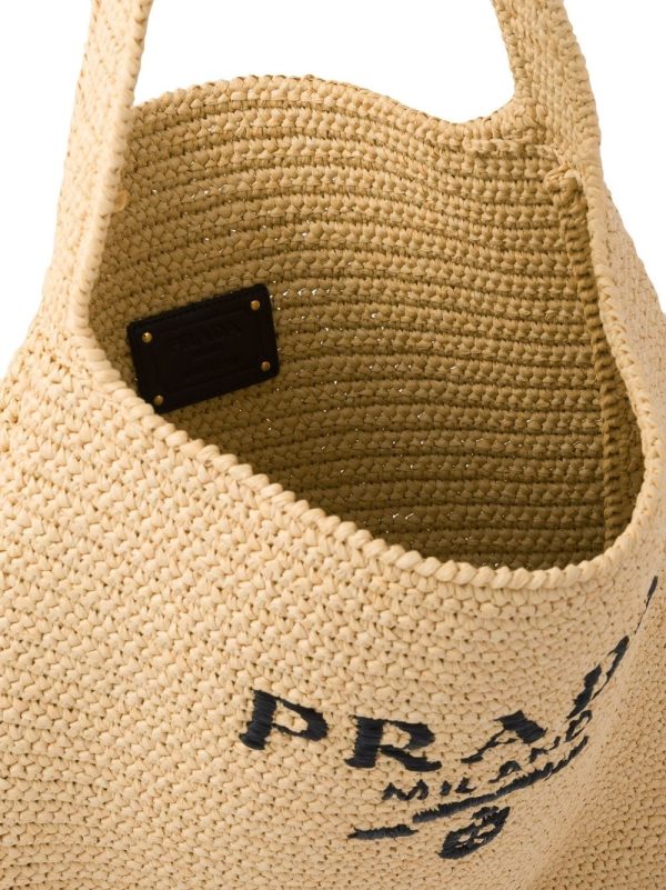 Prada logo-embroidered raffia tote bag - Image 5
