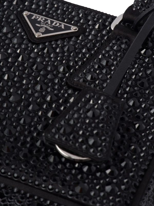 Prada Galleria crystal-embellished satin mini bag - Image 5