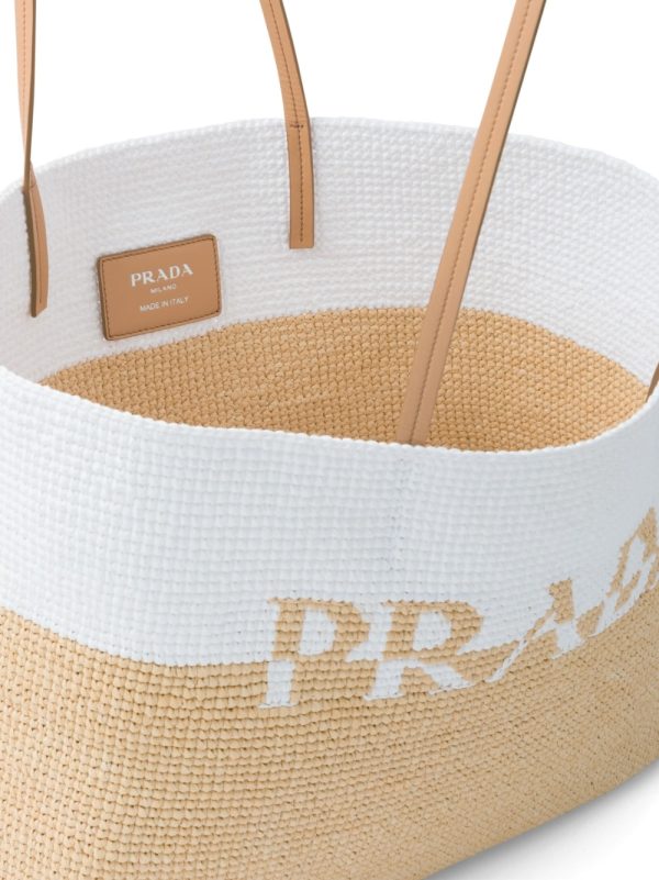 Prada logo raffia tote bag - Image 5