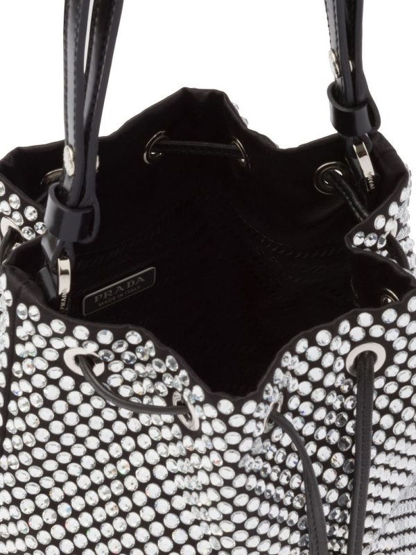 Prada mini crystal-embellished satin bucket bag - Image 5
