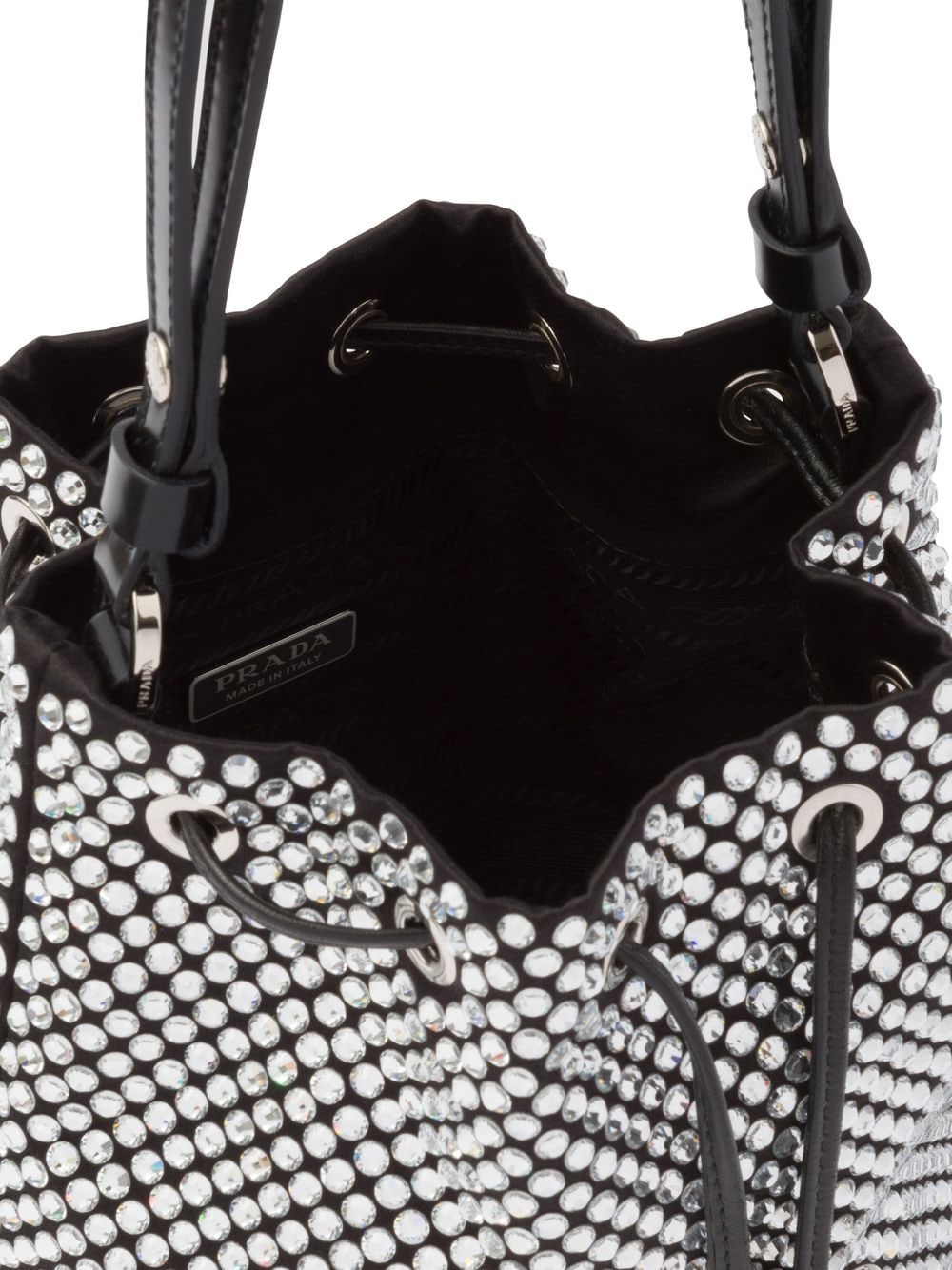 Prada mini crystal-embellished satin bucket bag - Image 5