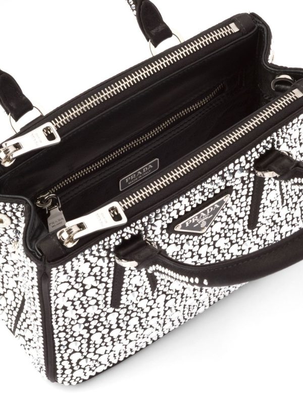 Prada Galleria crystal-embellished satin mini bag - Image 5