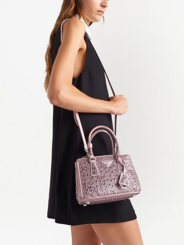 Prada Galleria crystal-embellished satin mini bag - Image 6