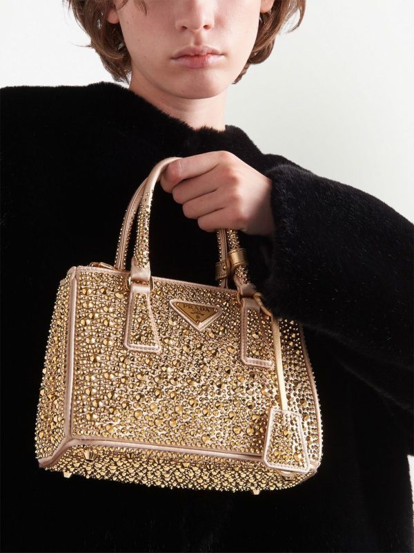 Prada Galleria crystal-embellished satin mini bag - Image 6
