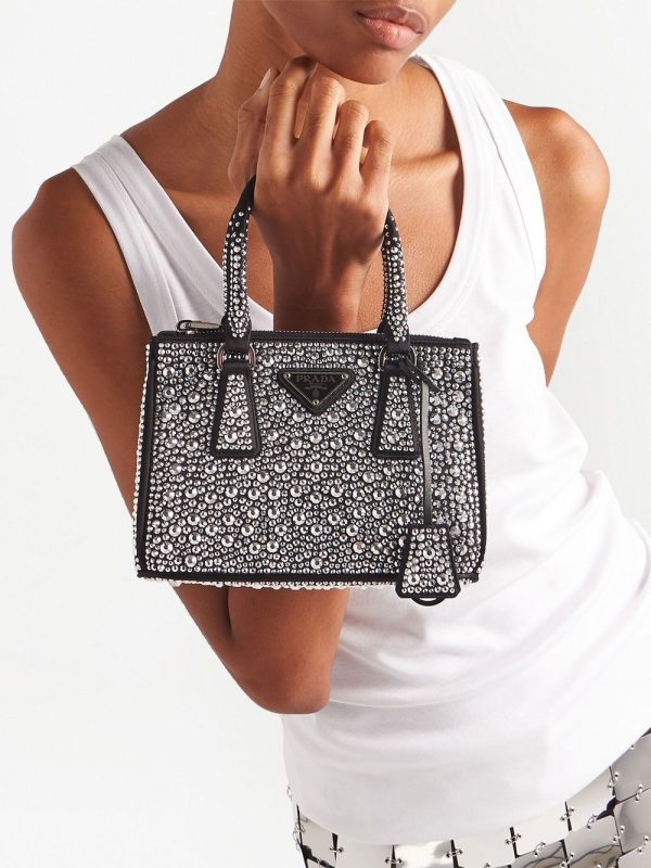 Prada Galleria crystal-embellished satin mini bag - Image 6