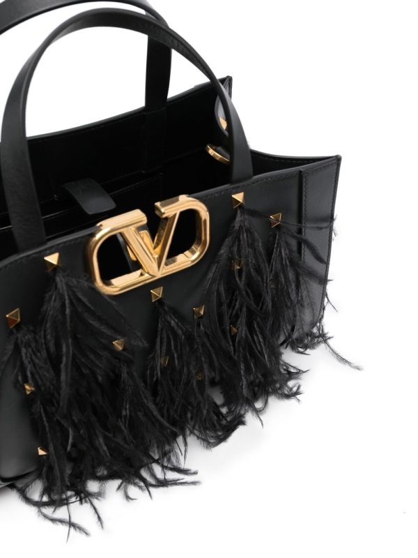Valentino Garavani feather-embellished VLogo tote bag - Image 6