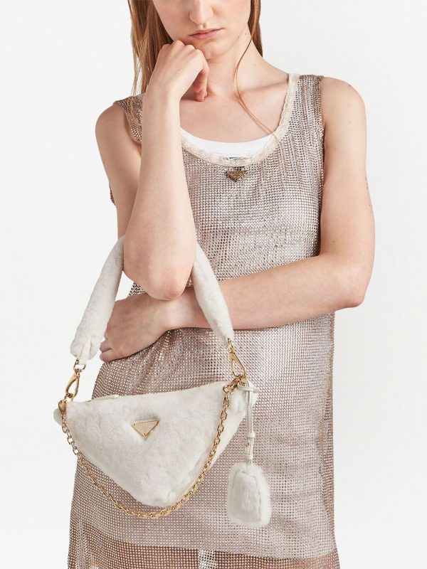 Prada mini triangle logo shearling shoulder bag - Image 6