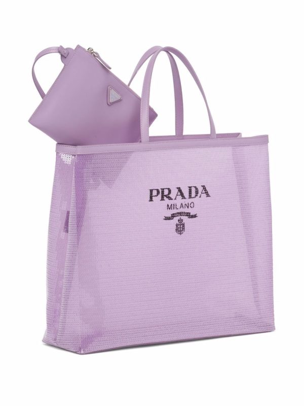 Prada sequinned logo-print mesh tote bag - Image 6