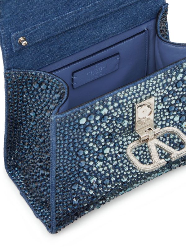 Valentino Garavani mini VSling rhinestone-embellished denim handbag - Image 6