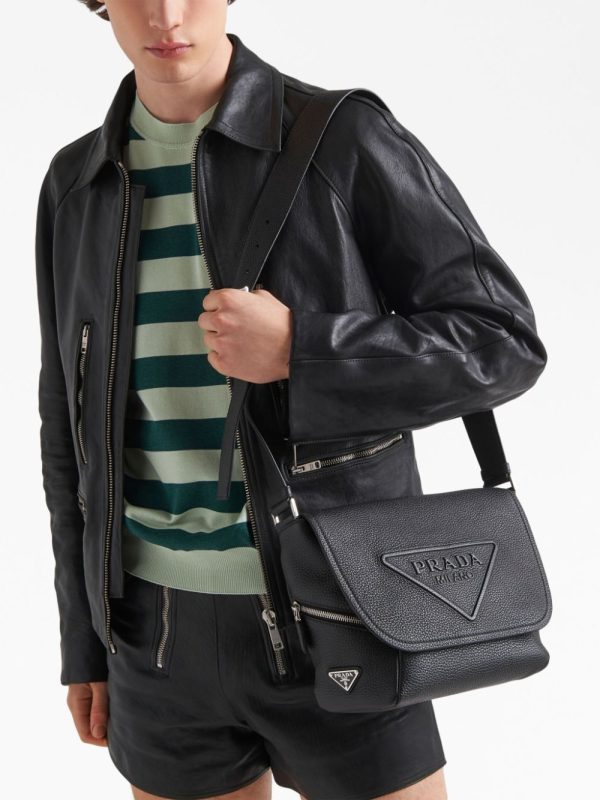 Prada logo-embossed leather messenger bag - Image 6
