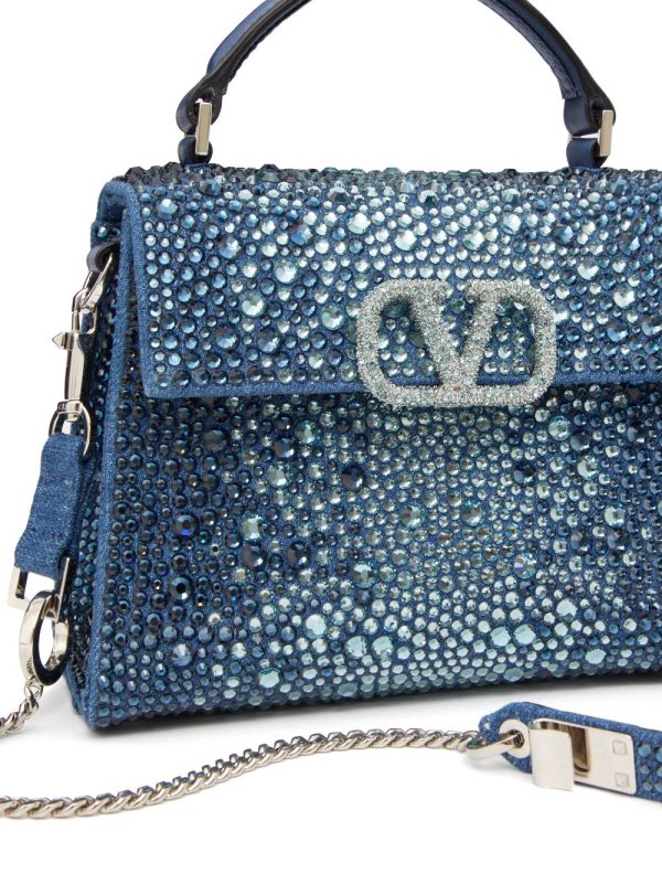 Valentino Garavani mini VSling rhinestone-embellished denim handbag - Image 7